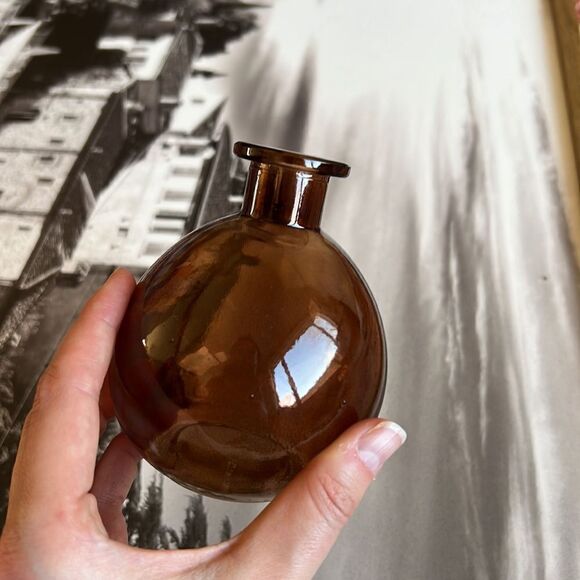 Mini Brown See Through Vase, 4 Inches Tall Single Flower Stem Vase - Picture 3 of 3